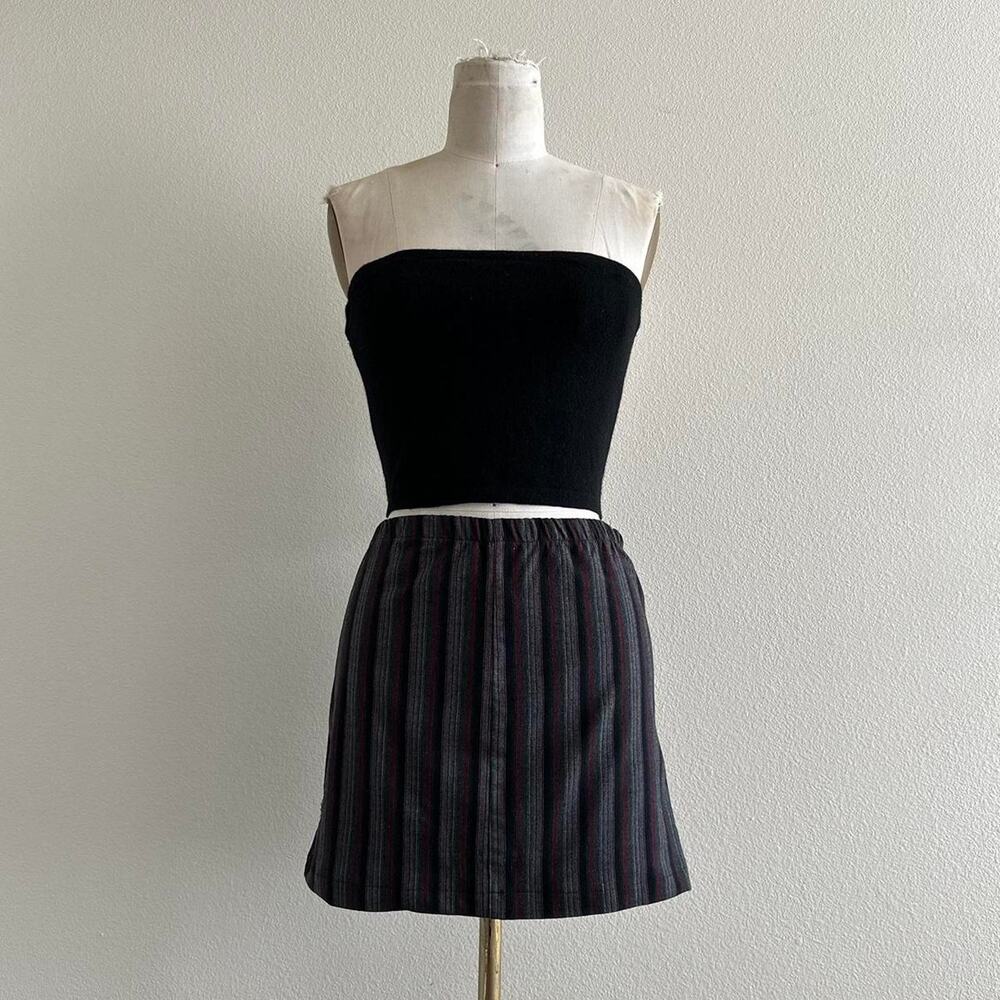 handmade black gray striped mini skirt